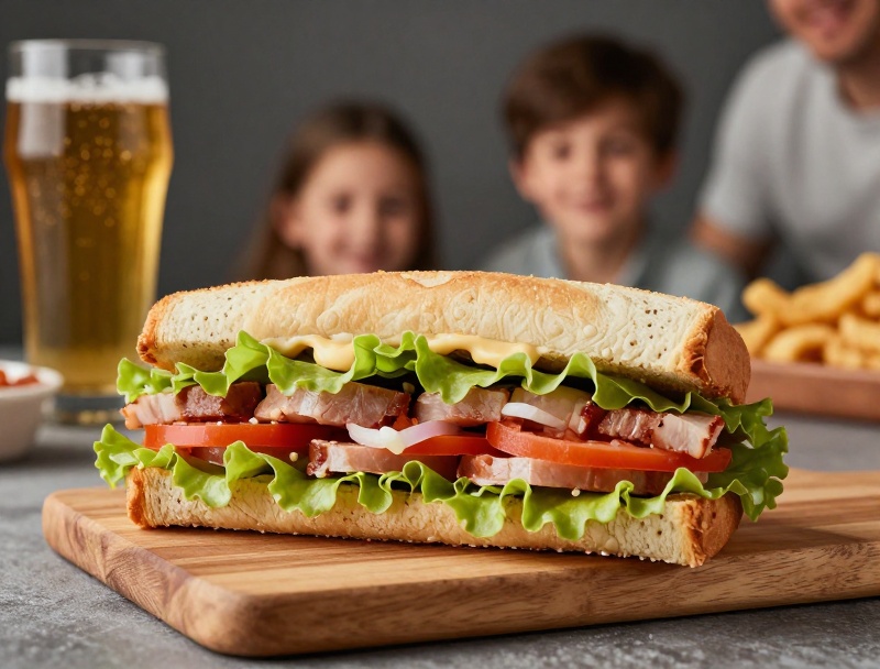 Sandwich frais et coloré prêt à être dégusté chez L'Instant Gourmand 28.